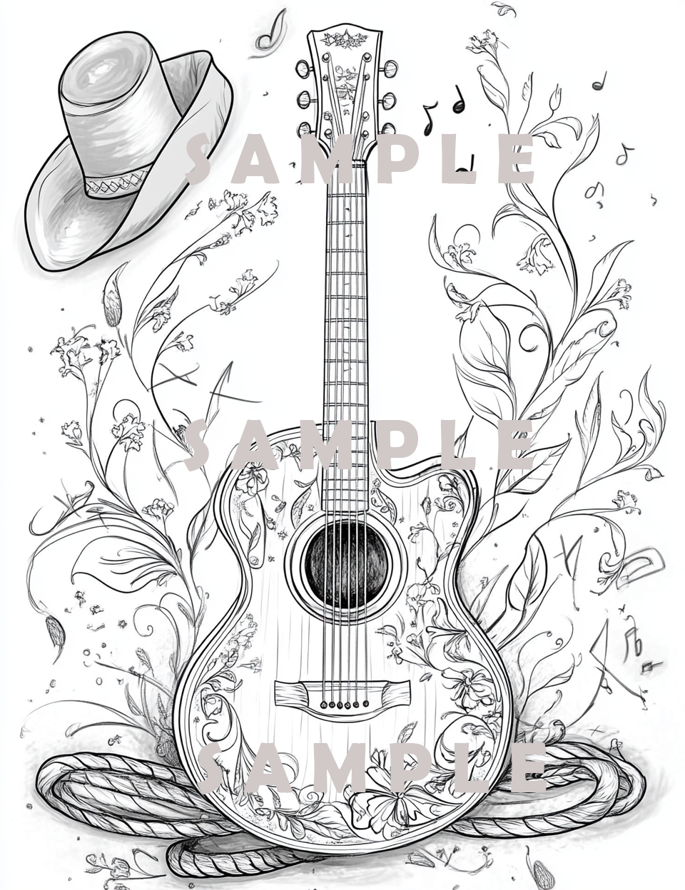 Image cover of An Acoustic Guitar featuring country music coloring pages for kids and adults