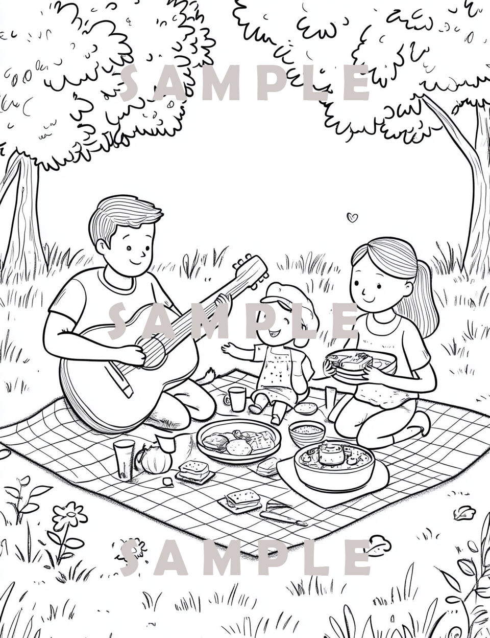 Image cover of a country picnic  featuring country music coloring pages for kids and adults