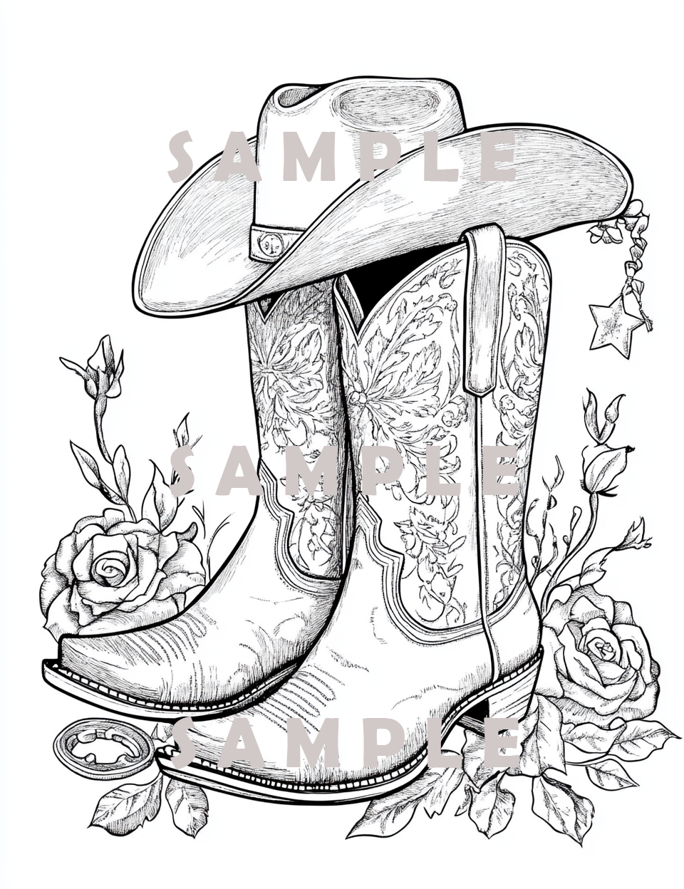 Image cover of Cowboy Hat And Boots featuring country music coloring pages for kids and adults