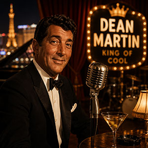 Elegant Las Vegas lounge inspired by Dean Martin, featuring a vintage microphone, cocktail, and classic showroom atmosphere. Elegant Las Vegas lounge inspired by Dean Martin, featuring a vintage microphone, cocktail, and classic showroom atmosphere.