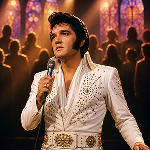 Elvis Presley performing gospel and inspirational songs during a live concert Elvis Presley performing gospel and inspirational songs during a live concert