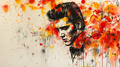 red yellow image of Elvis Presley wall art