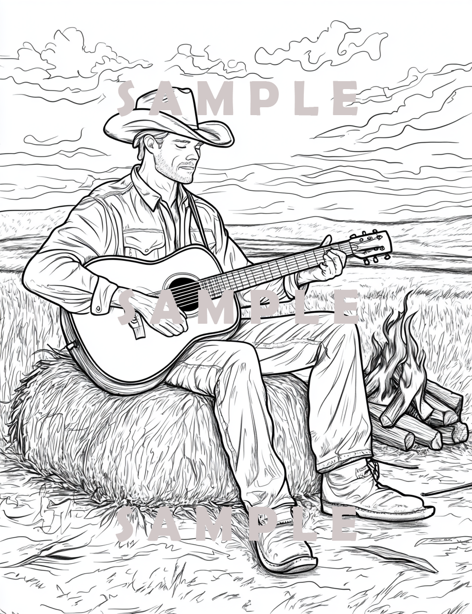Image cover of singing by the campfire     featuring country music coloring pages for kids and adults